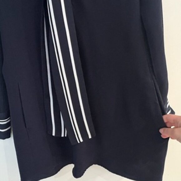 REISS Feya Navy Blue Stripe Detail Mini Dress Long Sleeve Pockets UK 6 US 2 - Picture 9 of 14